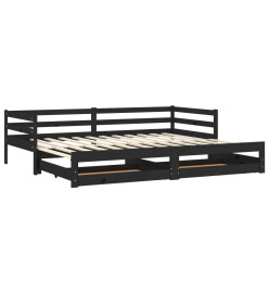 Lit coulissant 2x(90x200) cm Noir Bois de pin massif