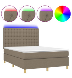 Sommier tapissier avec matelas et LED Taupe 140x200 cm Tissu