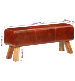 Banc de bok de gymnastique marron 110 cm cuir véritable et bois