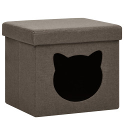 Tabouret de rangement pliable avec motif de chat Marron Tissu