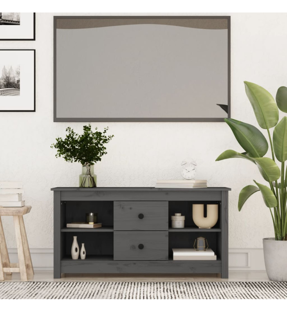 Meuble TV Gris 103x36,5x52 cm Bois de pin massif