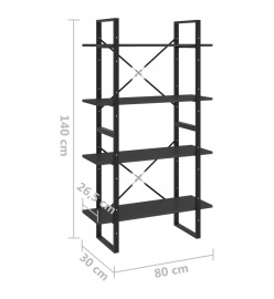 Bibliothèque à 4 niveaux Gris 80x30x140 cm Aggloméré