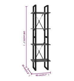 Bibliothèque à 4 niveaux Gris 40x30x140 cm Aggloméré
