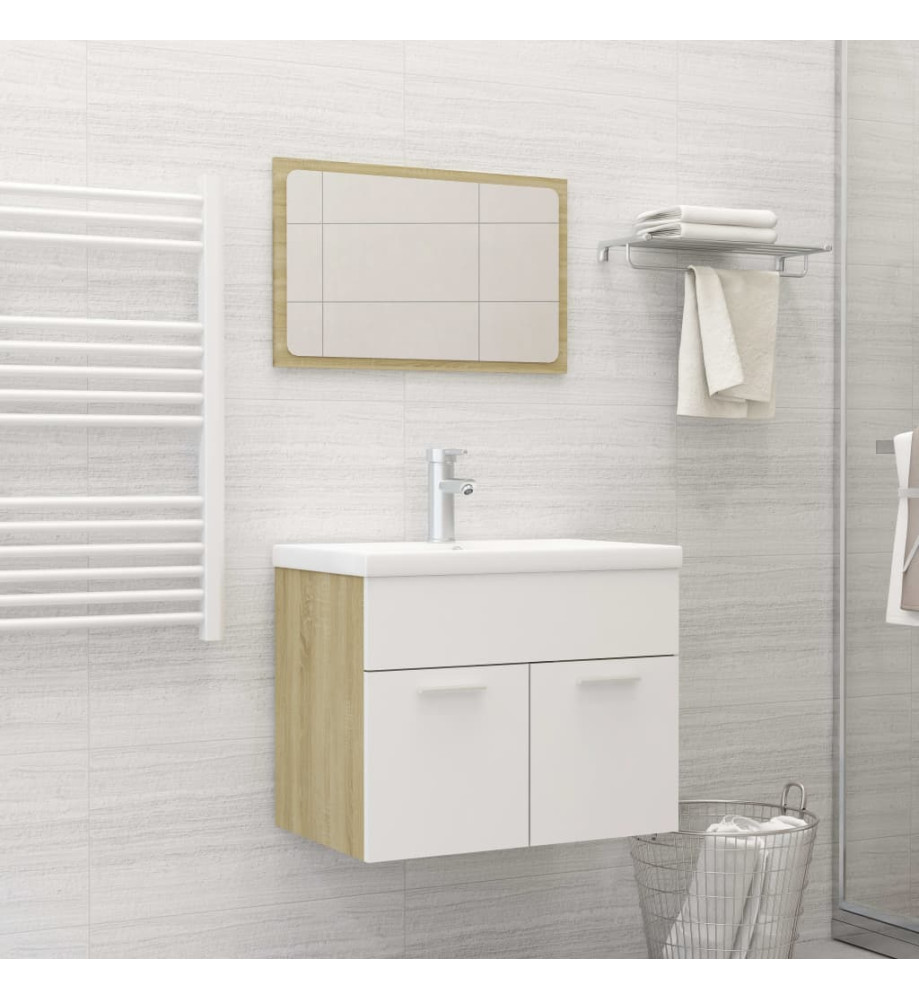 Ensemble de meubles de salle de bain 2pcs Blanc et chêne sonoma