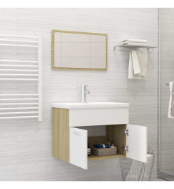 Ensemble de meubles de salle de bain 2pcs Blanc et chêne sonoma