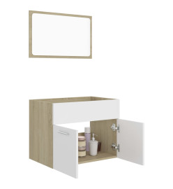 Ensemble de meubles de salle de bain 2pcs Blanc et chêne sonoma