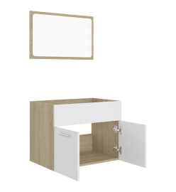 Ensemble de meubles de salle de bain 2pcs Blanc et chêne sonoma