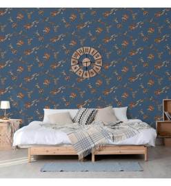 DUTCH WALLCOVERINGS Papier peint Flower Bleu foncé et bronze