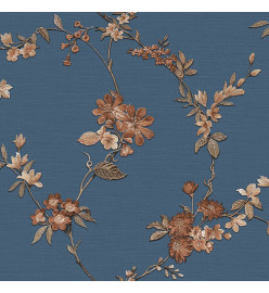 DUTCH WALLCOVERINGS Papier peint Flower Bleu foncé et bronze