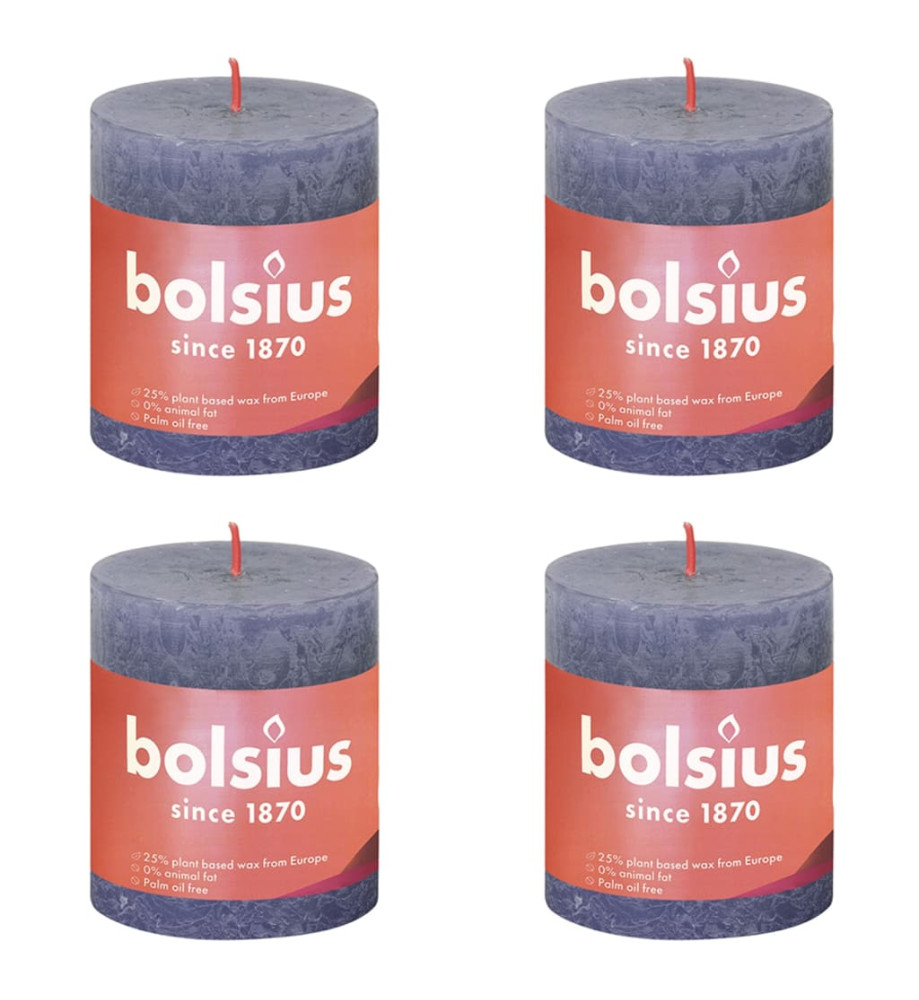 Bolsius Bougies pilier rustiques Shine 4 pcs 80x68 mm Bleu crépuscule