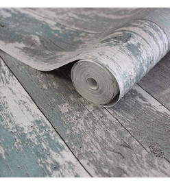 Topchic Papier peint Wooden Planks Gris foncé et bleu