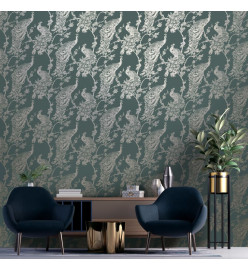 DUTCH WALLCOVERINGS Papier peint Paon Vert et argenté