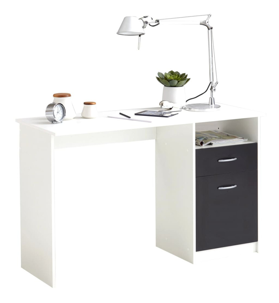 FMD Bureau avec 1 tiroir 123 x 50 x 76,5 cm Blanc et noir