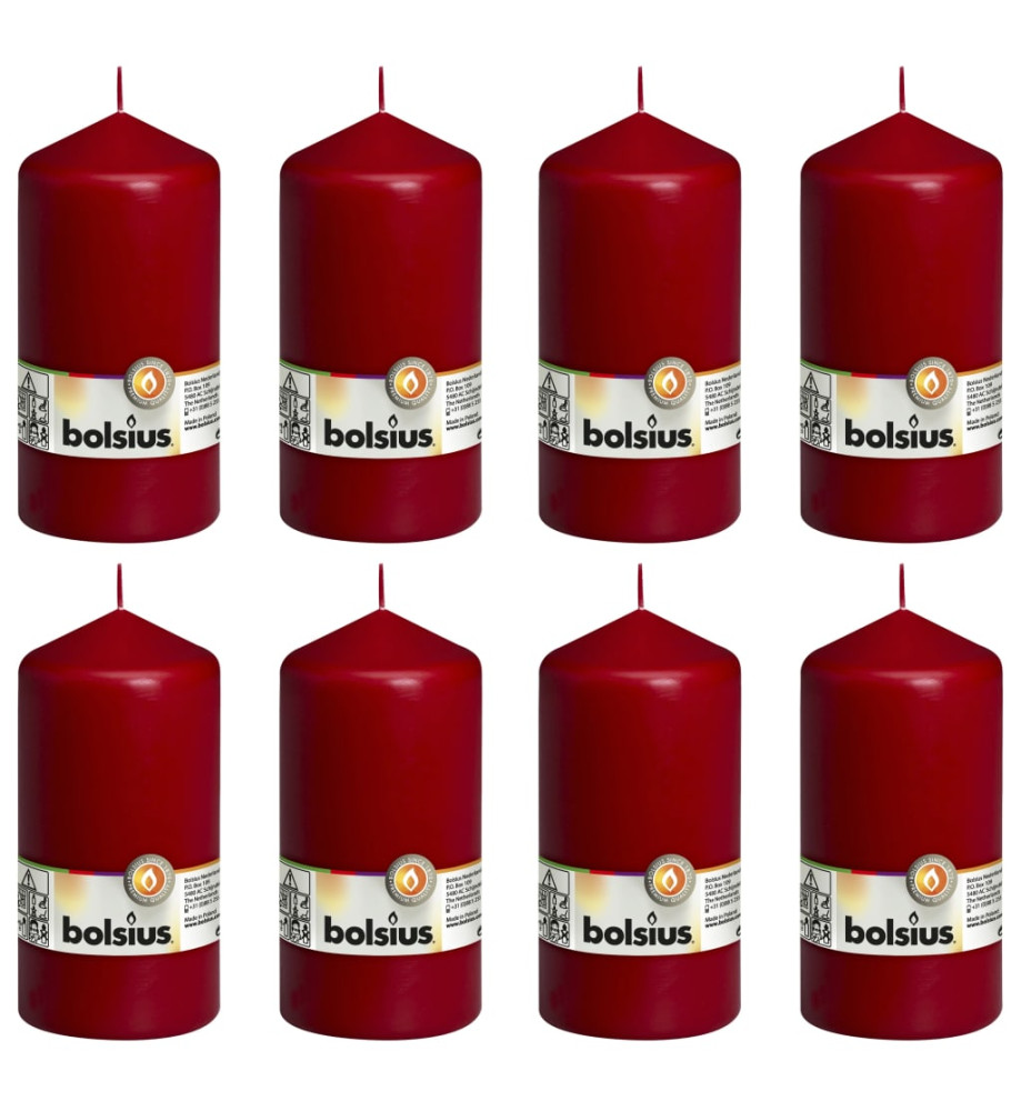 Bolsius Bougies pilier 8 pcs 150x78 mm Rouge bordeaux