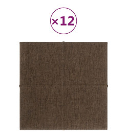 Panneaux muraux 12 pcs Marron 30x30 cm Tissu 1,08 m²