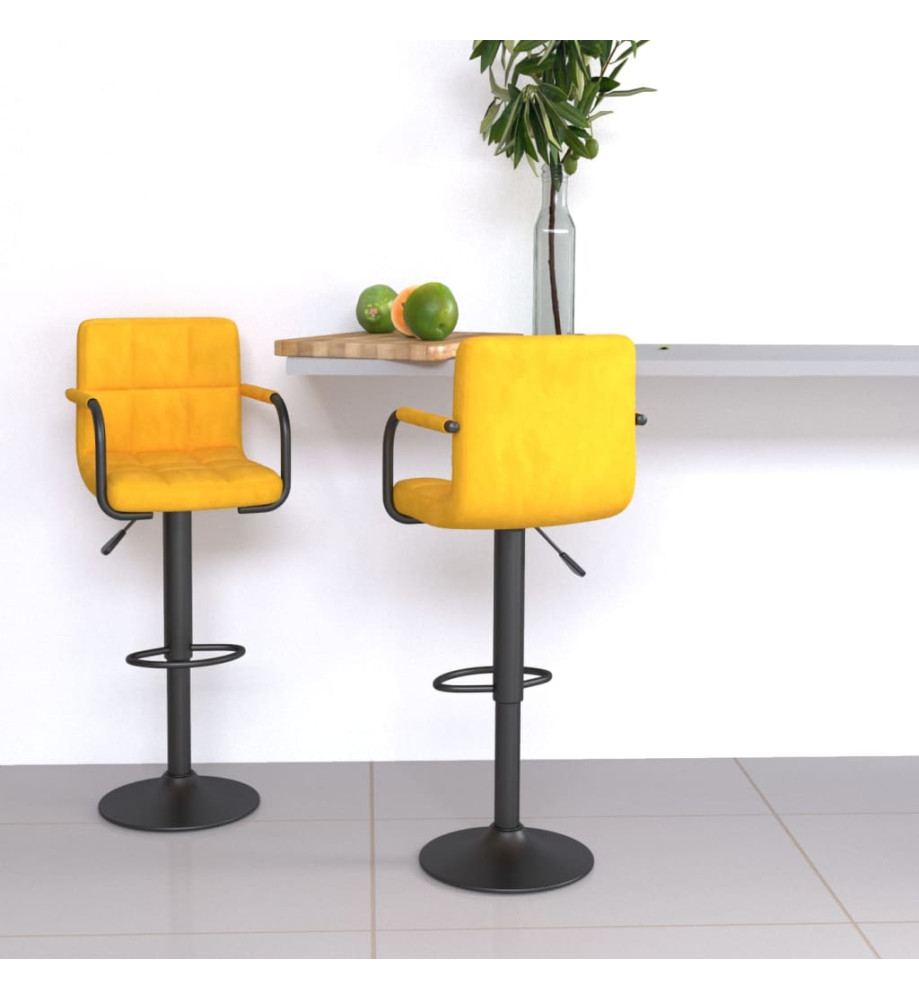 Tabourets de bar lot de 2 jaune moutarde velours