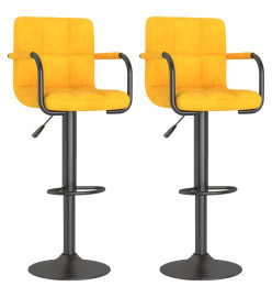 Tabourets de bar lot de 2 jaune moutarde velours