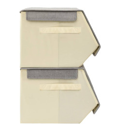 Boîtes de rangement empilables 3 pcs Tissu Gris et crème