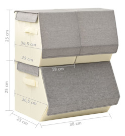 Boîtes de rangement empilables 3 pcs Tissu Gris et crème