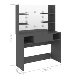 Table de maquillage avec éclairage LED 100x40x135 cm MDF Gris