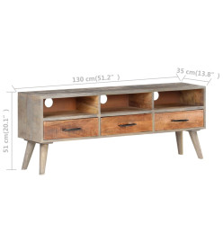 Meuble TV Gris 130x35x51 cm Bois massif de manguier brut