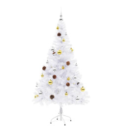 Arbre de Noël artificiel pré-éclairé avec boules blanc 150 cm