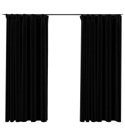 Rideaux occultants aspect lin avec crochets 2pcs Noir 140x175cm