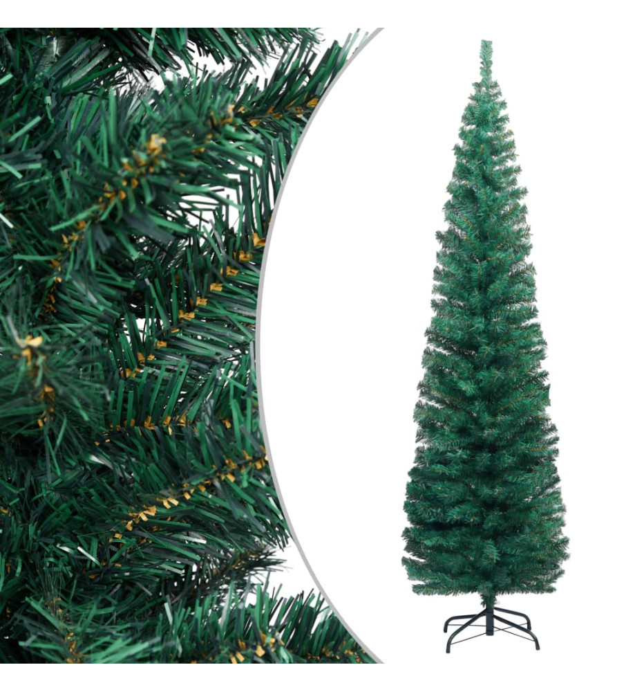 Sapin de Noël artificiel mince avec support vert 240 cm PVC