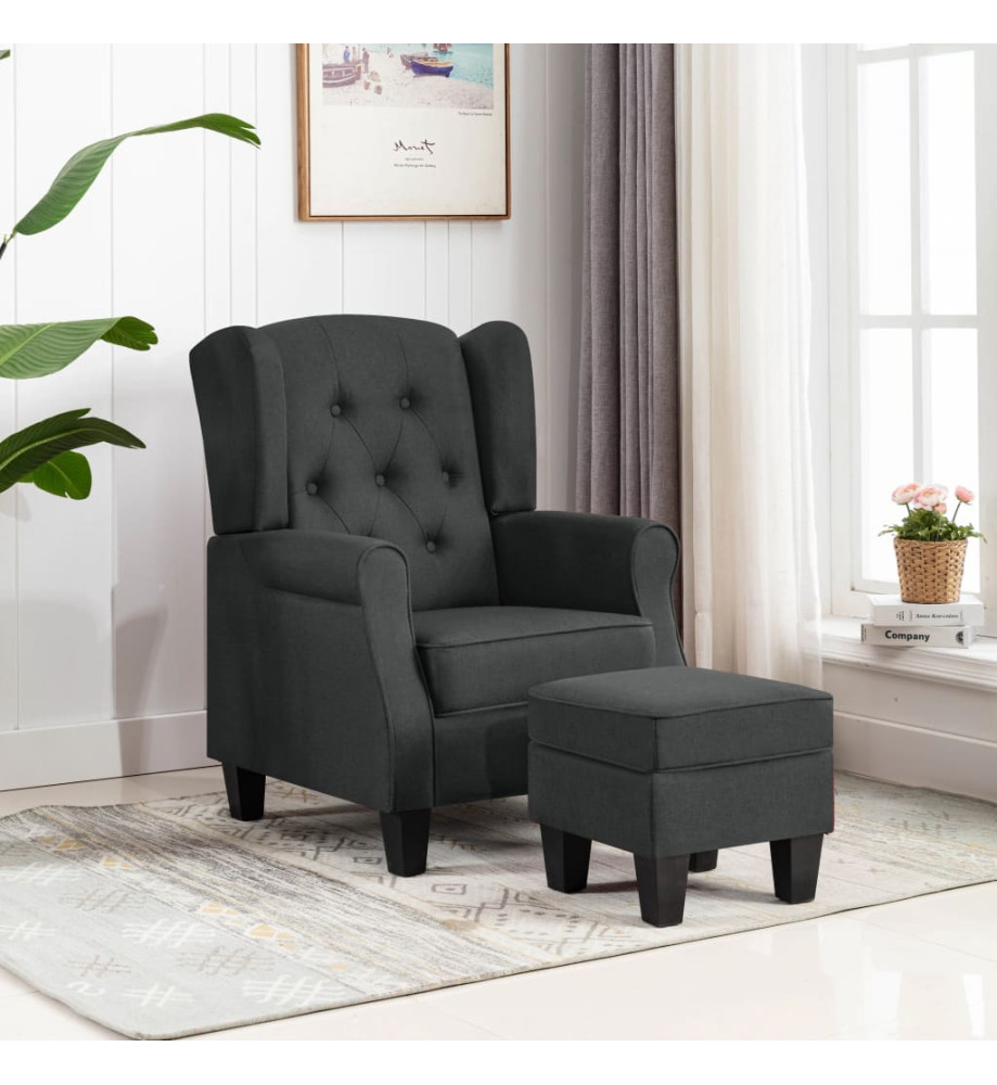 Fauteuil avec repose-pied Gris foncé Tissu