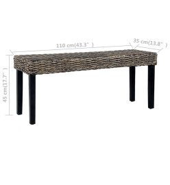 Banc 110 cm Noir Rotin naturel kubu et bois de manguier massif