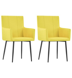 Chaises à manger avec accoudoirs lot de 2 jaune tissu