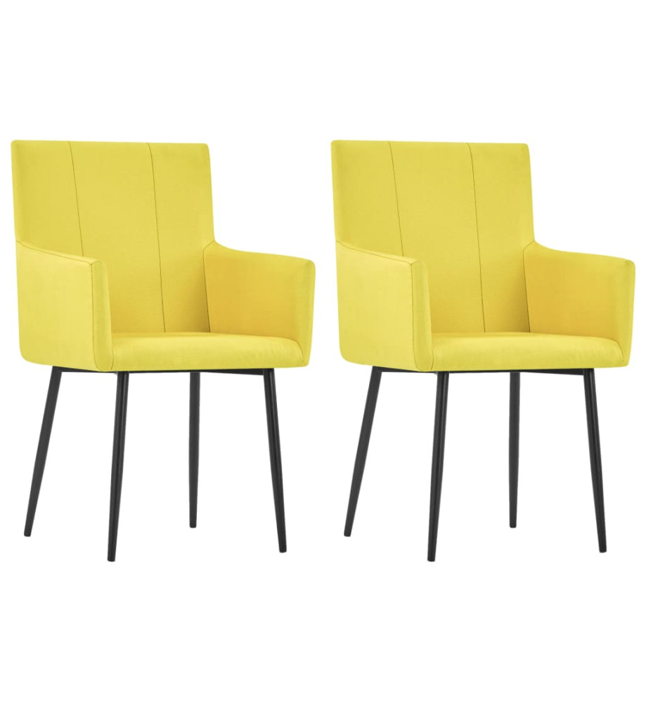 Chaises à manger avec accoudoirs lot de 2 jaune tissu