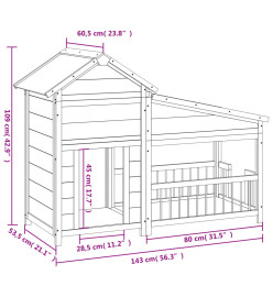 Chenil moka 143x60,5x109 cm bois de pin solide