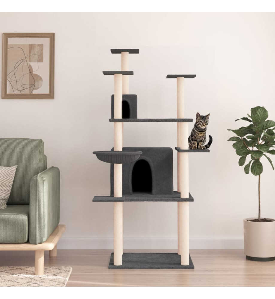 Arbre à chat avec griffoirs en sisal Gris foncé 166 cm