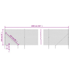 Clôture à mailles losangées avec piquet d'ancrage vert 1,4x10 m