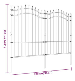 Clôture de jardin avec sommet de lance Noir 190 cm