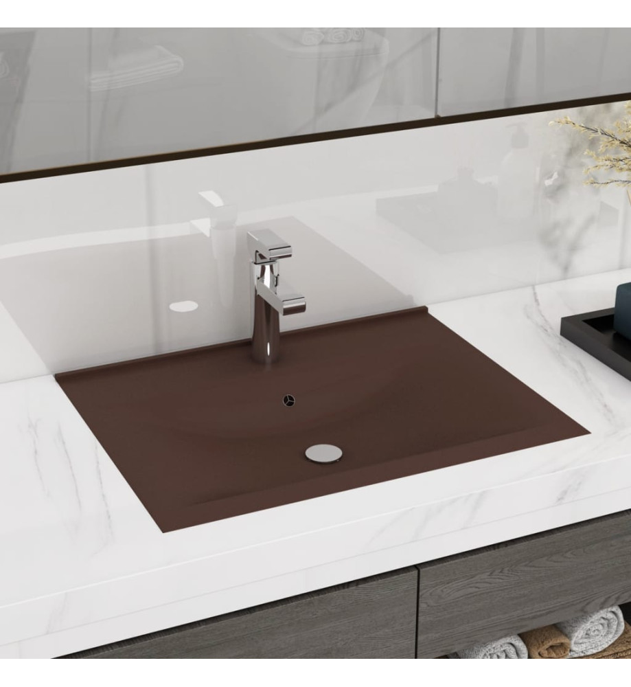 Lavabo avec trou de robinet Marron foncé mat 60x46 cm Céramique