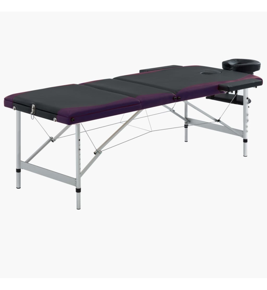 Table de massage pliable 3 zones Aluminium Noir et violet