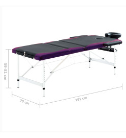 Table de massage pliable 3 zones Aluminium Noir et violet