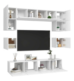 Ensemble de meuble TV 8 pcs Blanc Aggloméré