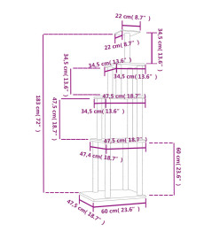 Arbre à chat avec griffoirs en sisal crème 183 cm