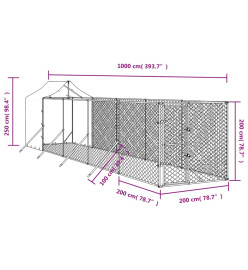 Chenil d'extérieur pour chiens avec toit argenté 2x10x2,5 m