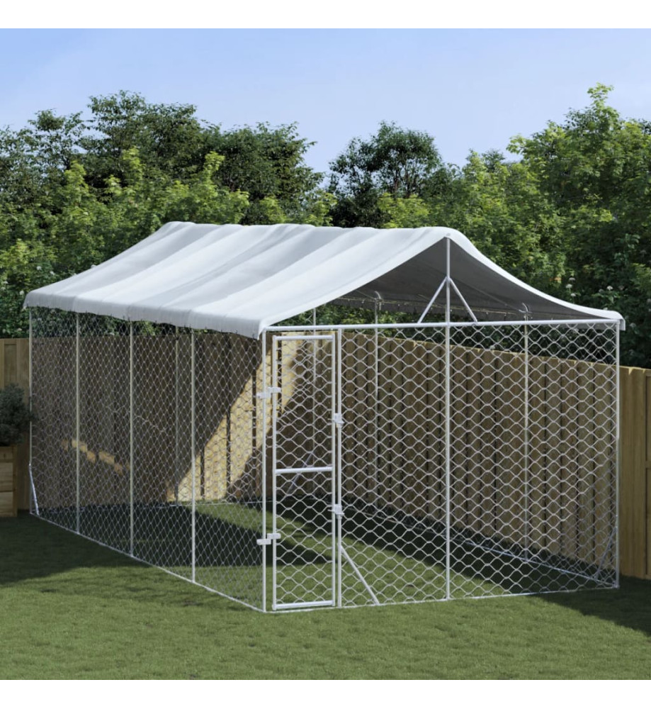 Chenil d'extérieur pour chiens avec toit argenté 3x6x2,5 m