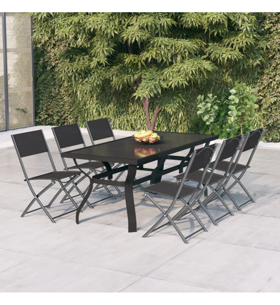 Ensemble de salle à manger de jardin 7 pcs Gris et noir