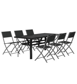 Ensemble de salle à manger de jardin 7 pcs Gris et noir