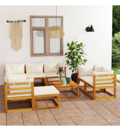 Salon de jardin 10 pcs avec coussin Crème Bois d'acacia solide