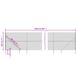 Clôture à mailles losangées avec ancrage argenté 1,8x25 m