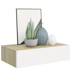 Étagère à tiroir murale Chêne et blanc 40x23,5x10 cm MDF