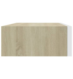 Étagère à tiroir murale Chêne et blanc 40x23,5x10 cm MDF