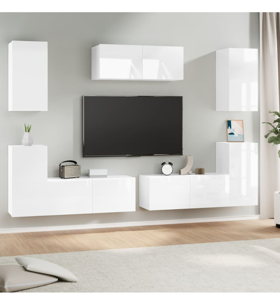 Ensemble de meubles TV 7 pcs Blanc brillant Bois d'ingénierie